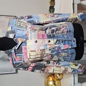 🥖 Chico's Design Paris Street Scene Linen Blend Jacket 🇫🇷 Size 0 (Small)